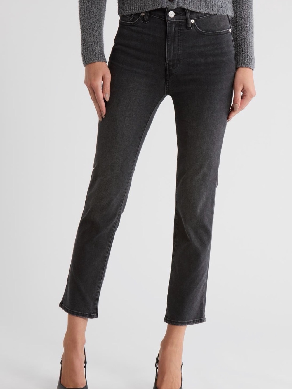 Frame Denim Straight Leg Jeans in Washed Black